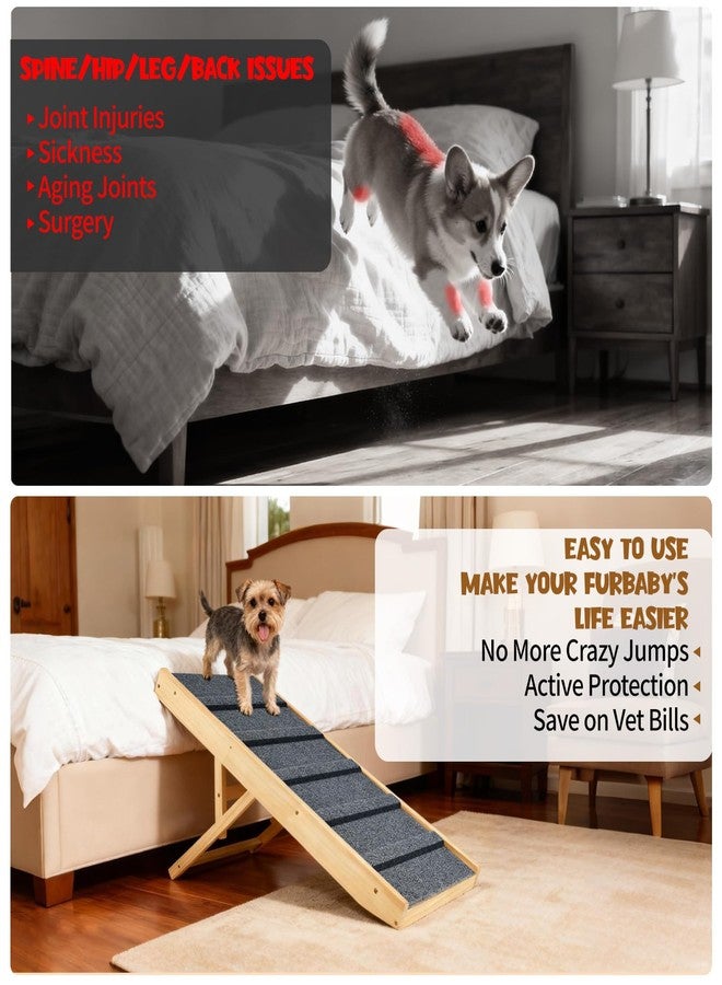 منحدر مُحسّن للكلاب للأرائك، منحدر قابل للطي للكلاب الصغيرة للأسرّة المنخفضة، سلم خشبي للكلاب بعرض 13.8 بوصة مع وسادة مانعة للانزلاق، ارتفاع قابل للتعديل من 12 إلى 20 بوصة للصعود إلى السرير أو الأريكة أو السيارة - Image 5